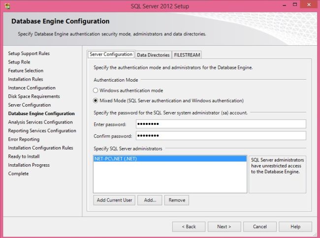 Database Engine Configuration